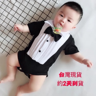 「達通現 貨」寶寶夏季短袖紳士哈衣包屁衣 嬰幼兒新生兒童彌月禮服連體衣喜宴拍照婚禮衣服 男寶寶抓週小西裝造型翻領包屁衣