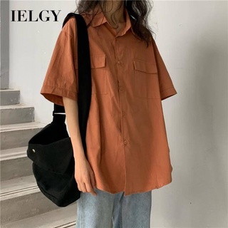 IELGY 女裝時尚休閒復古寬鬆短袖襯衫