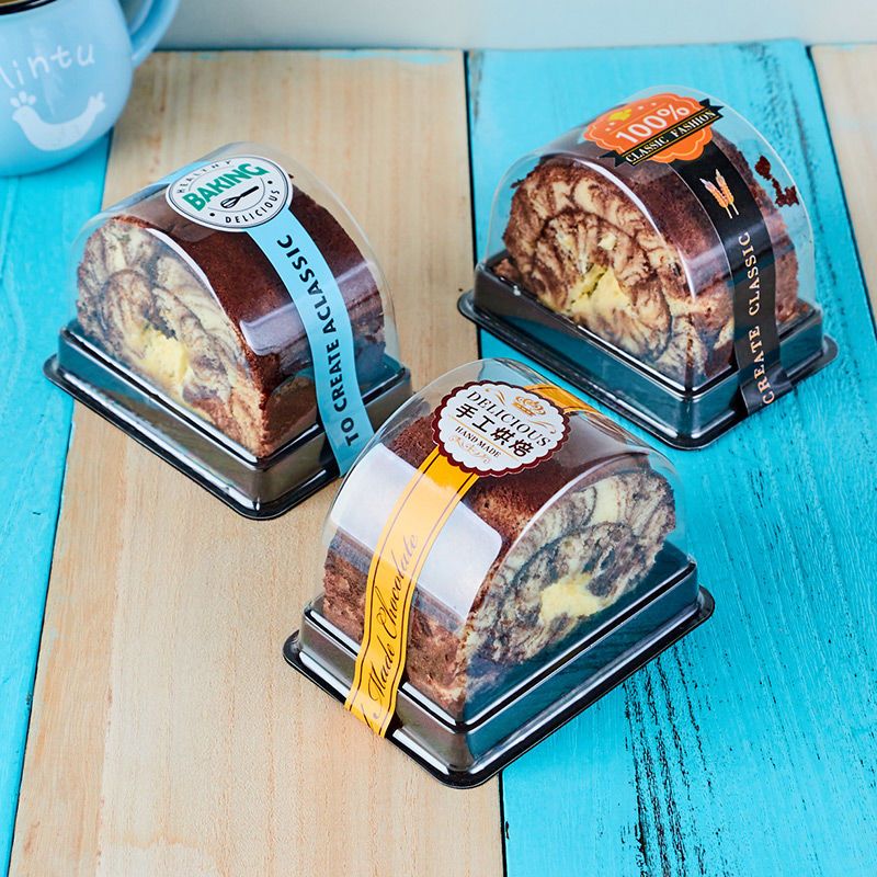 （50套）蛋糕卷包裝盒虎皮卷烘焙包裝塑料透明半圓西點蛋糕盒瑞士卷包裝盒