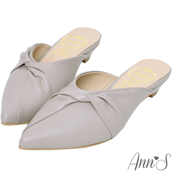Ann’S典雅氣質-蝴蝶結小羊皮低跟尖頭穆勒鞋-灰(版型偏小)