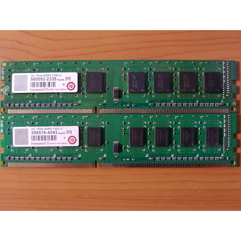 創見 Transcend 2GB DDR3 -1333單面顆粒 、終身保固 、測試良好的庫存備品、2支一拍價 $600