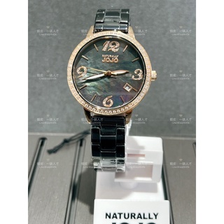 NATURALLY JOJO 珍珠母貝 晶鑽時尚陶瓷手錶 黑x玫瑰金框 34mm(JO96968-88R)