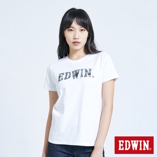 EDWIN 人氣復刻 花紗植絨LOGO短袖T恤(白色)-女款