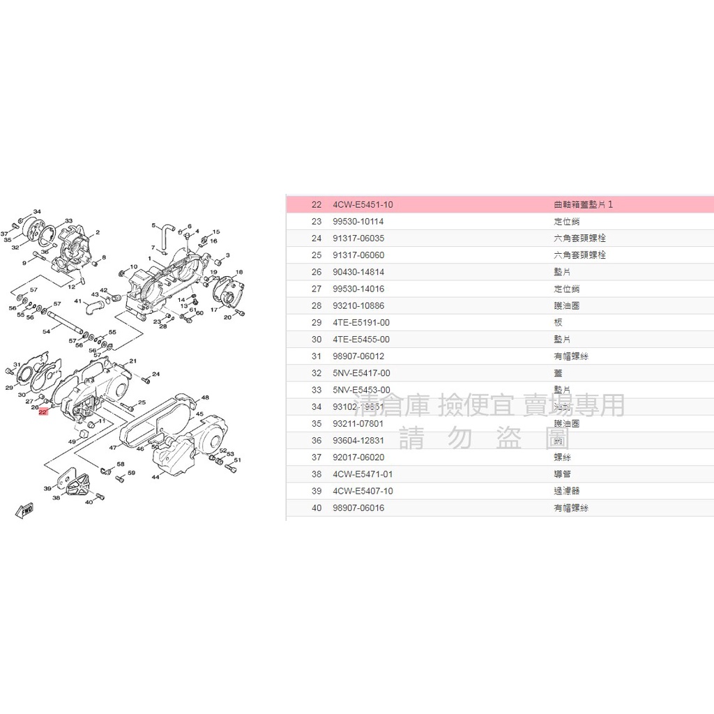 撿便宜料號 4CW-E5451-20  YAMAHA山葉原廠曲軸箱蓋墊片1 車玩　迅光　新風光 125 傳動蓋墊片