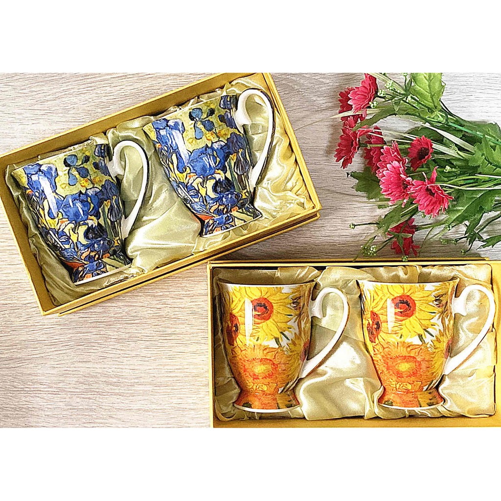 梵高-世界經典名畫系列 2入馬克水杯 英國皇室御用 雙人咖啡杯 精致高檔骨瓷茶具 下午茶杯 對杯 可批發 梵谷畫作 禮盒