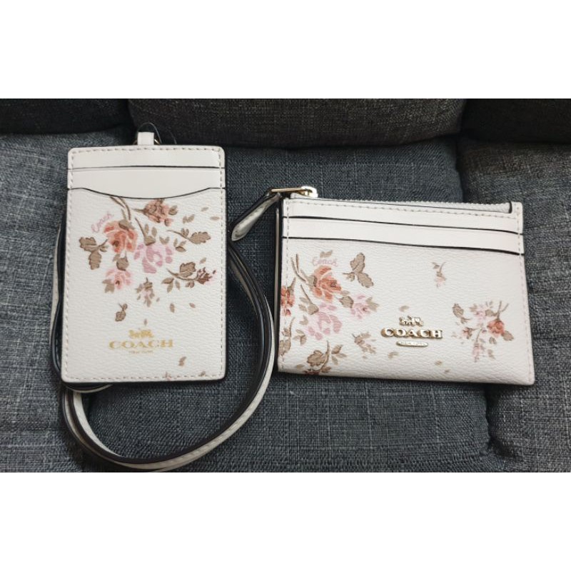 全新 正品 絕版 COACH 白 碎花 證件套 鑰匙零錢卡夾