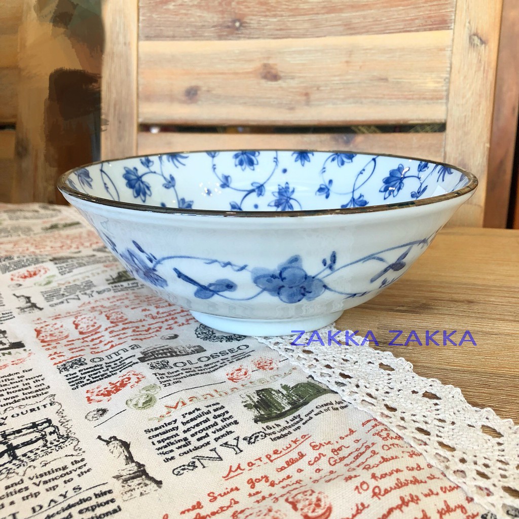 [HOME] 麵碗 拉麵碗 丼飯碗 直徑20.6cm 藍花紋 有古窯 日本製 大碗公 大麵碗 日式和風陶瓷湯碗