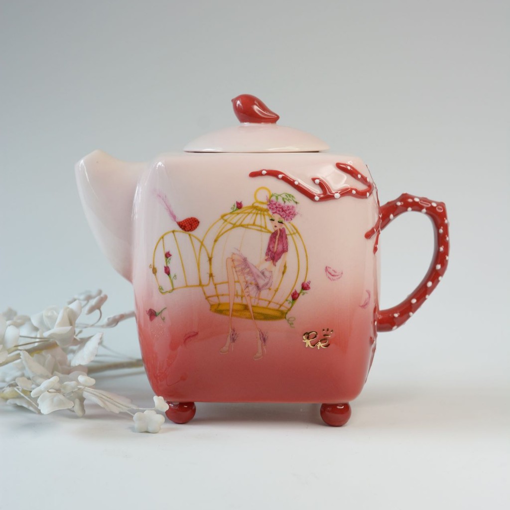 【免運🔥】義大利玫瑰小鳥陶瓷茶壺 咖啡壺  茶具 下午茶組 餐瓷禮品  ROSSO REGAL
