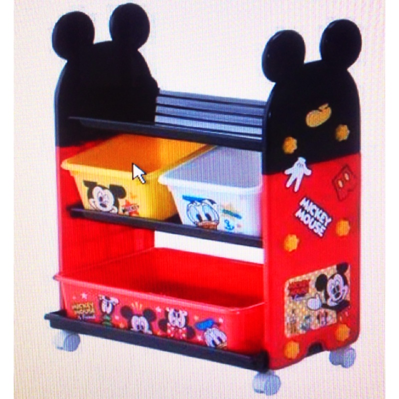 小橘子 日本 迪士尼 米奇 米妮 唐老鴨 玩具收納箱 三層置物盒架 附輪子