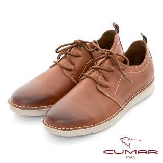 【CUMAR】陽光暖男 真皮輕量縫線休閒鞋 - 棕色