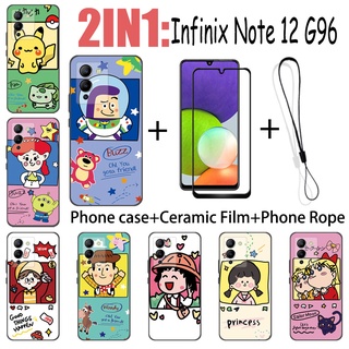 2 合 1 Infinix Note 12 G96 手機殼帶鋼化玻璃陶瓷膜螢幕保護膜可愛人物系列