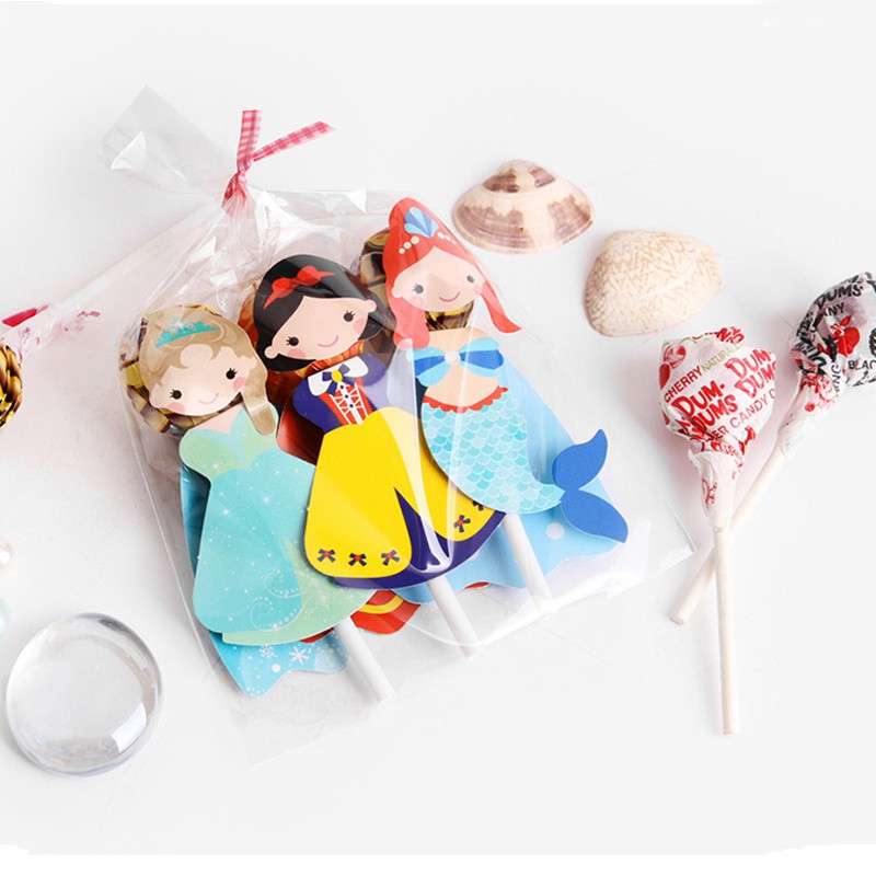 6 件裝冷凍美人魚白雪公主糖果棒棒糖裝飾卡片女孩生日派對用品卡通公主糖果