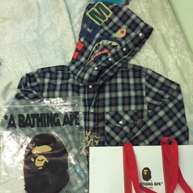 全新正品 新作 BAPE APE SHARK SHIRT HOODIE 鯊魚 連帽 襯衫 現貨 L號