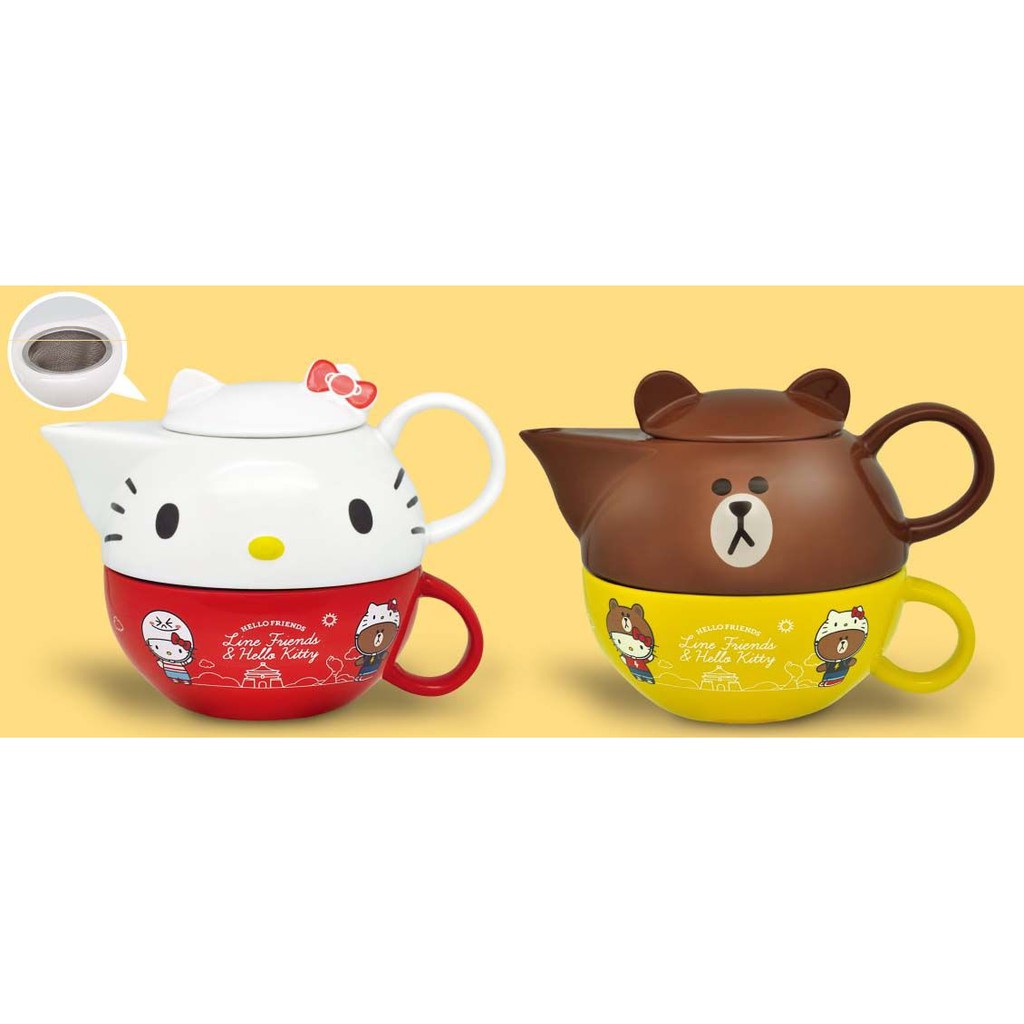 【Hello Kitty x LINE FRIENDS】 7-11-熊大頭造型下午茶杯壼組