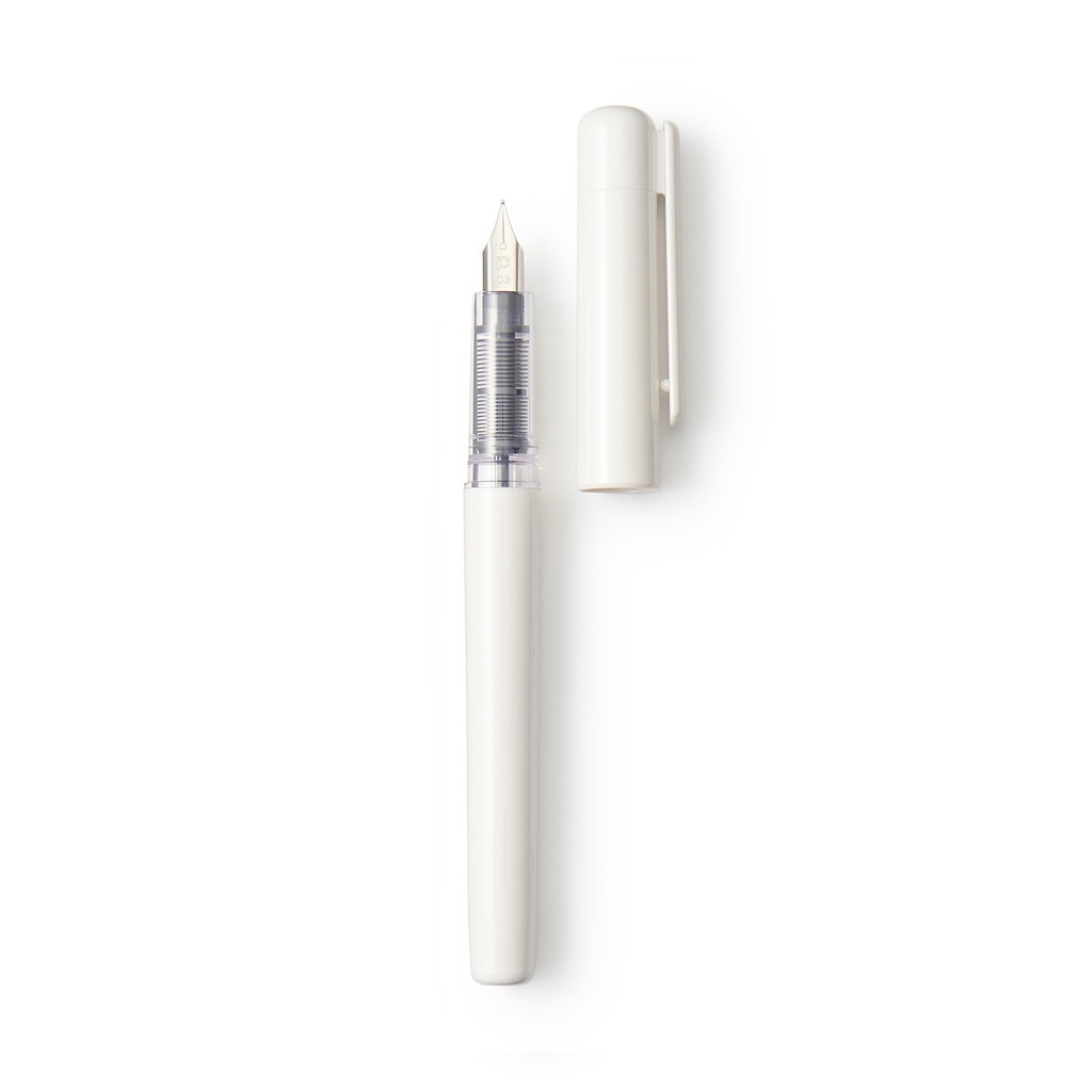 【MUJI 無印良品】 日本製 塑膠筆管鋼筆 白色筆管鋼筆 萬年筆 內附黑色墨水 鋼筆 替換墨水 藍色 黑色