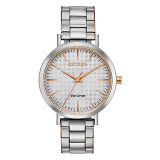 CITIZEN 星辰PAIR對錶格紋經典鋼帶錶女款36.5mm(EM0766-50A)銀