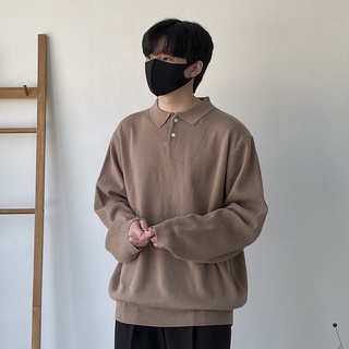 韓國寬鬆落肩POLO領細密針織上衣 4色 YUPPIE 預購商品 0221
