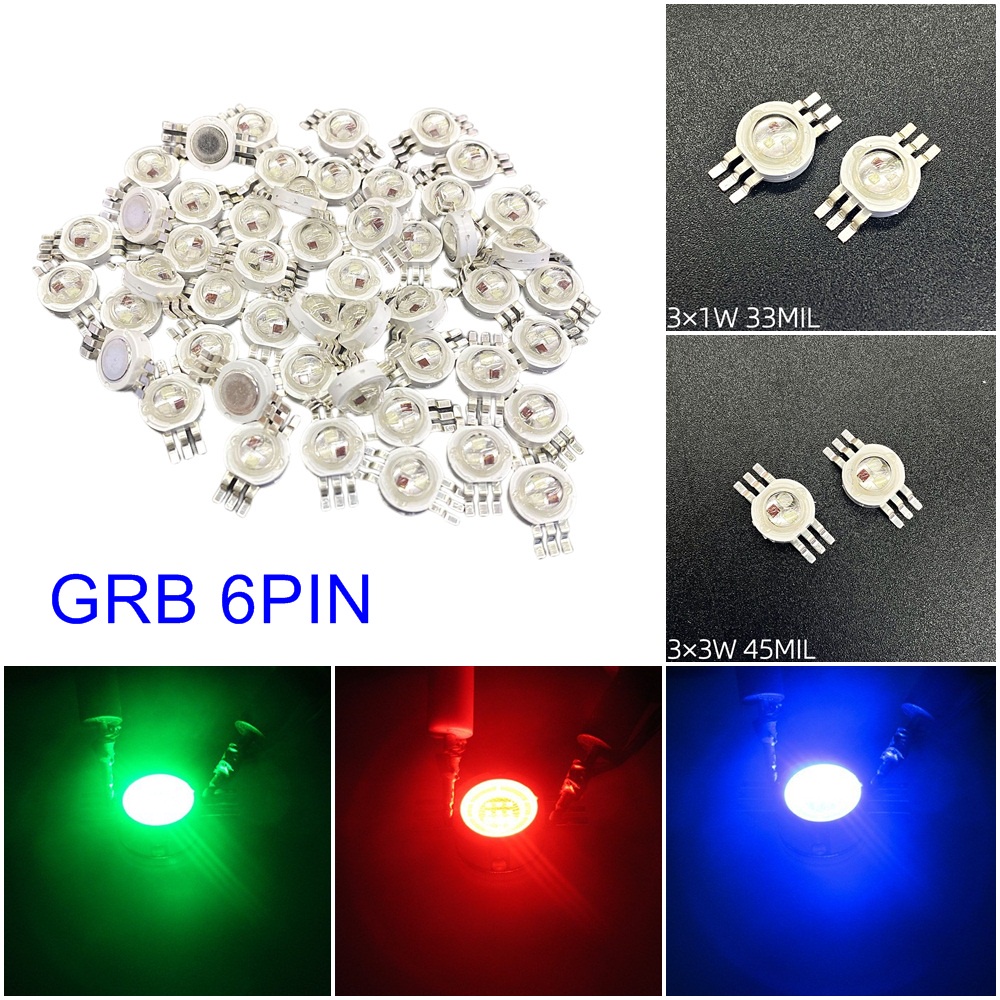 10 件 GRB 6PIN 3*1W 3*3W 大功率 LED 芯片燈珠燈泡