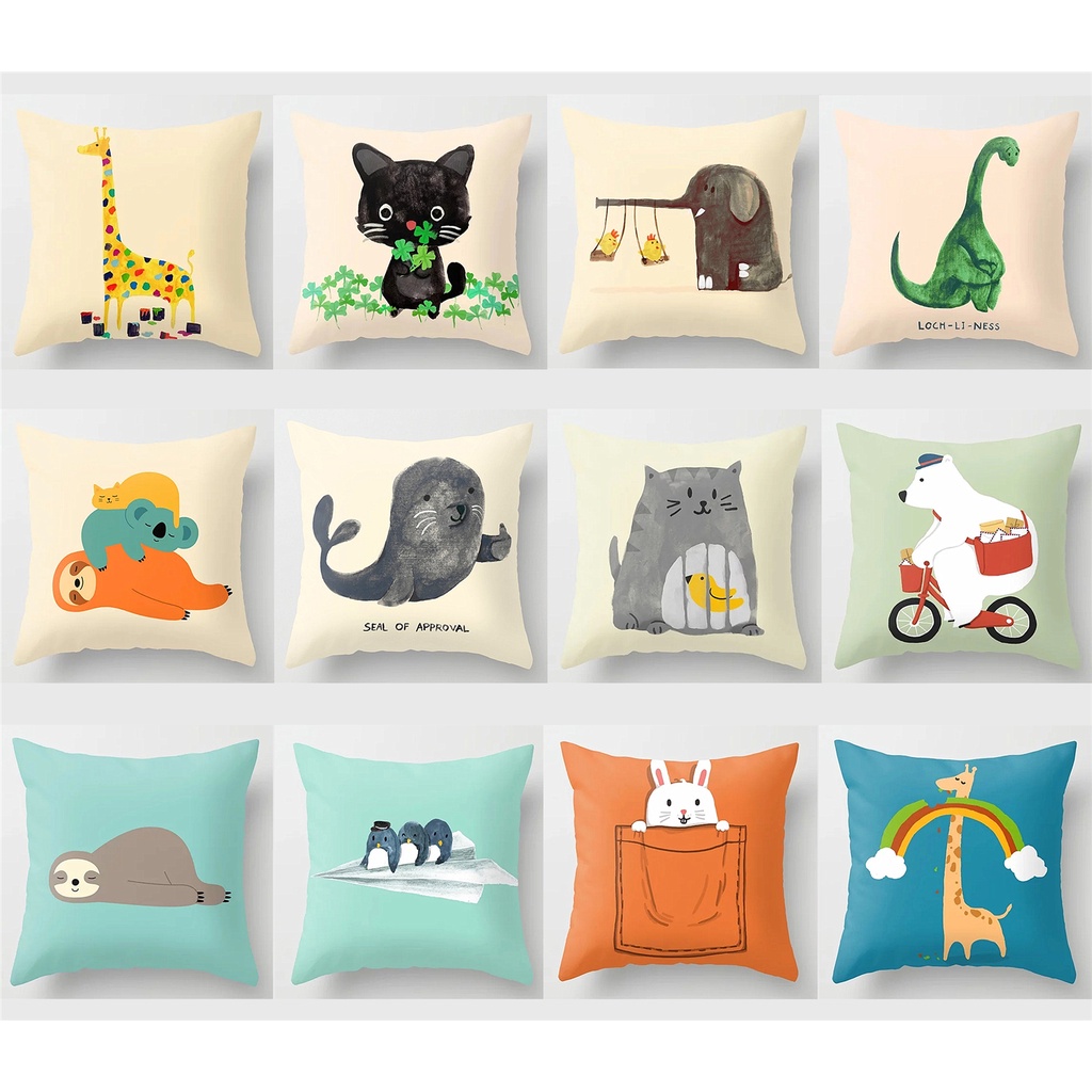 40×40.45×45.50×50.60×60靠墊套,可愛動物印花抱枕套,家居裝飾沙發靠枕套.