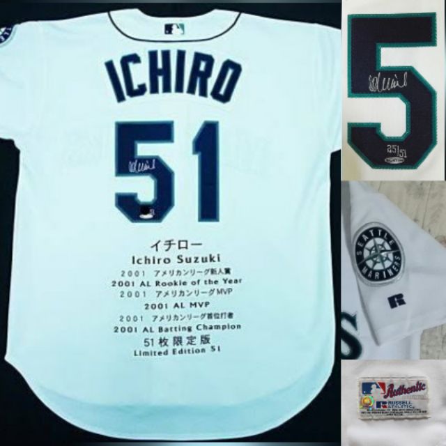 MLB 西雅圖水手 鈴木一朗Ichiro 新人年 簽名球衣