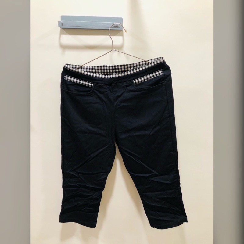 闆娘又要搬家全部便宜賣 二手出清 黑色格紋造型口袋長褲 台中可面交