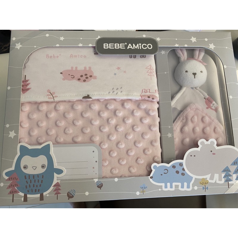 BEBE Amico 童趣故事貝貝豆-四季毯+安撫巾禮盒（粉色）全新禮盒包裝 彌月禮