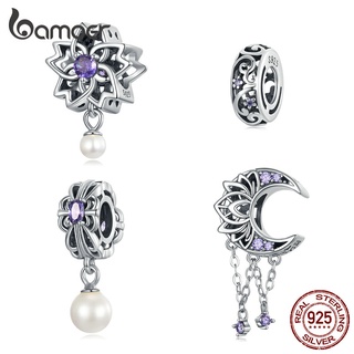Bamoer Charms Beads 925 銀紫色鋯石花朵版 Diy 手鍊項鍊配件