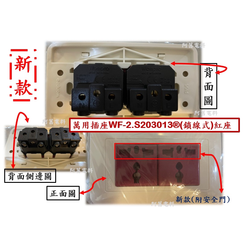 WONPRO 萬寶【另賣白框紅座】萬用插座 面板式 WF-2.R4【插線式】WF-2.S203013【鎖線式】現貨供應