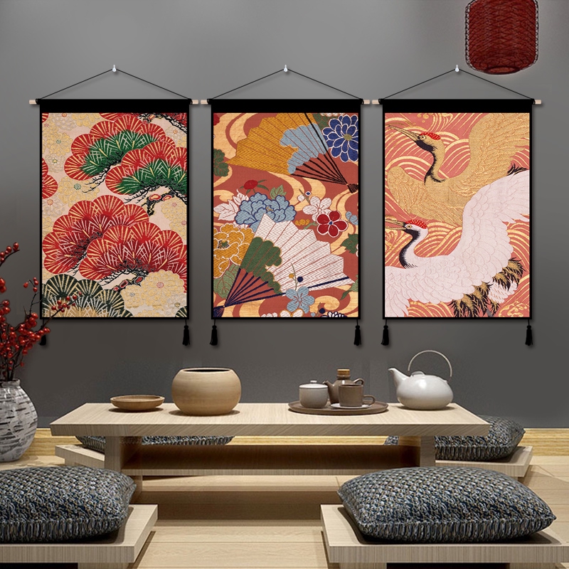 電影布裝飾畫抽像畫客廳沙發背景牆畫掛畫日式客廳掛布背景布掛毯仙鶴招財開運入戶玄關藝術牆布牆上掛布