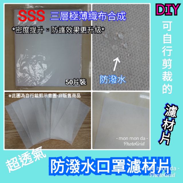 ◆全新現貨◆3S防潑水口罩diy濾材片/撥水性不織布/口罩濾材/防飛沫墊片/自行diy剪裁/口罩套濾材片/中間層濾布