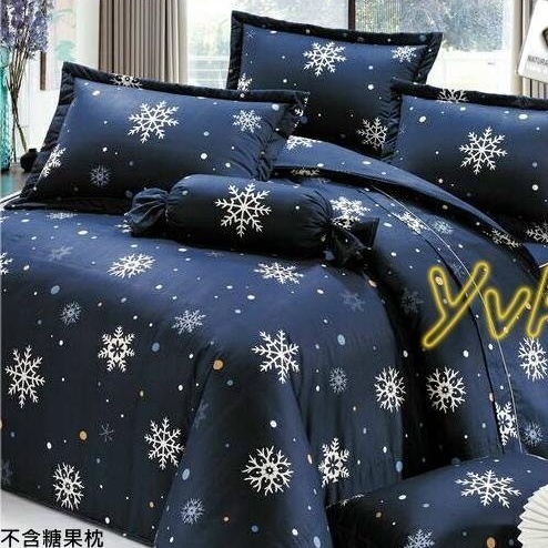 =YvH=涼被 兩用被 床罩 床包 枕套 被套 台灣製造印染 100%純棉 素花百折床裙  snow 深藍色