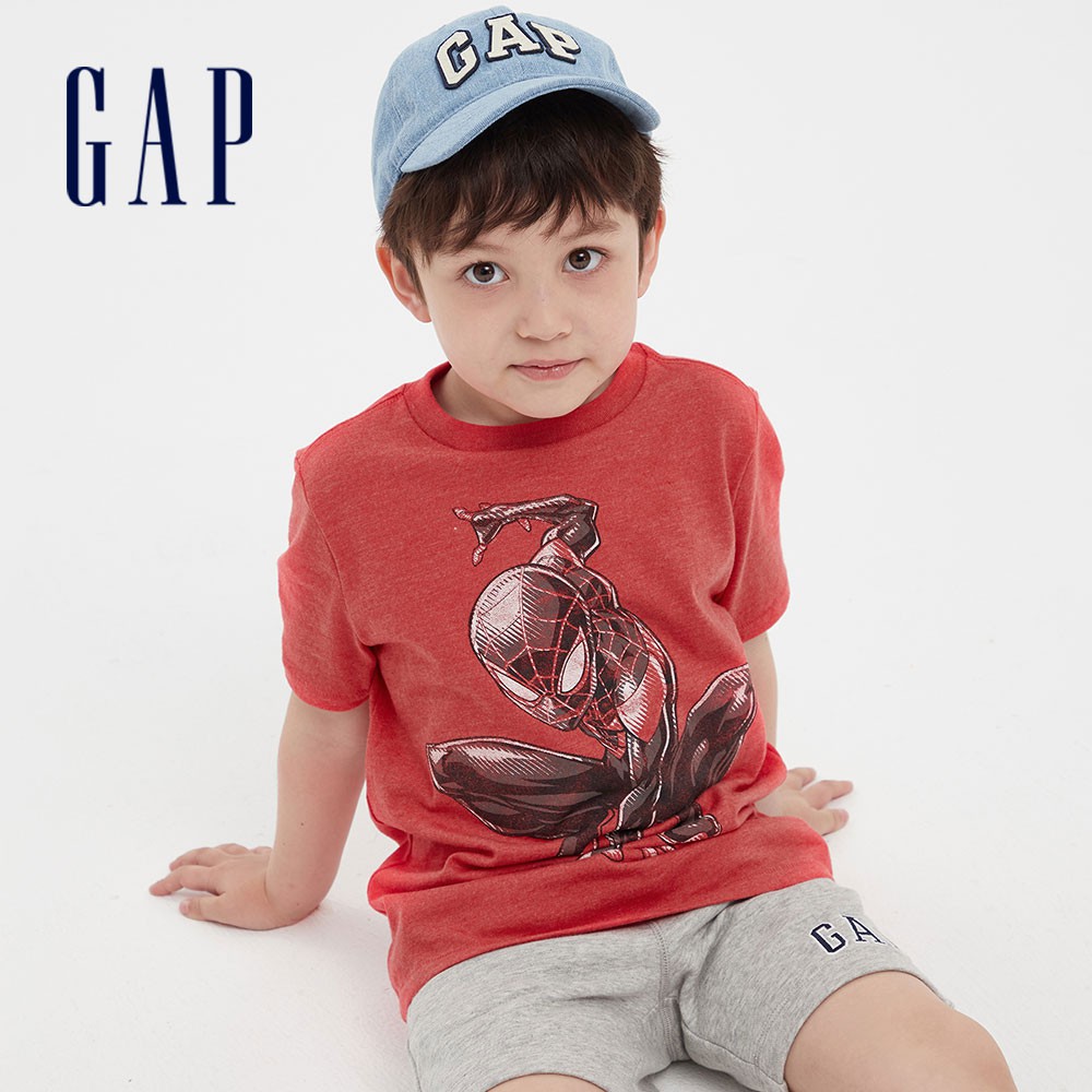 Gap 男童裝 Gap x Marvel漫威聯名 蜘蛛人棉質舒適圓領短袖T恤-紅色(540436)