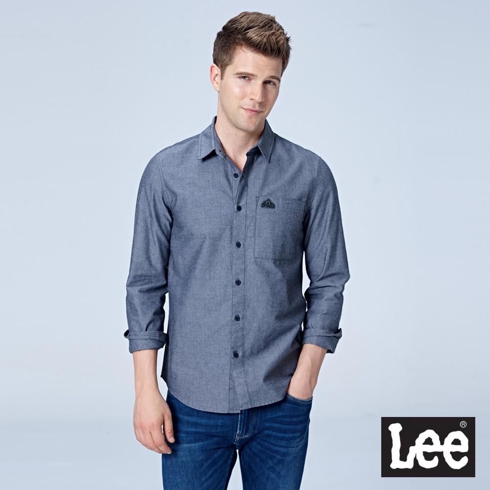 Lee 後背條紋織帶休閒長袖襯衫 男 黑 Modern LL180354K11