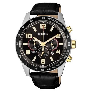 CITIZEN 星辰三眼運動皮帶錶-黑麵 AN8166-05E 【Watch On-line Store】