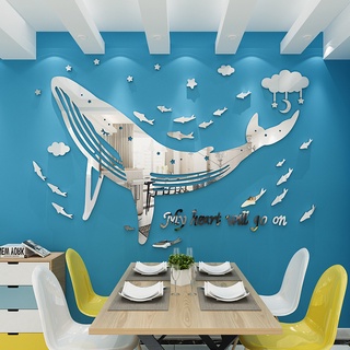 【DAORUI】鯨魚風水財鹿天馬3D亞克力鏡面壁貼北歐時尚立體牆貼客廳餐廳玄關風水裝饰