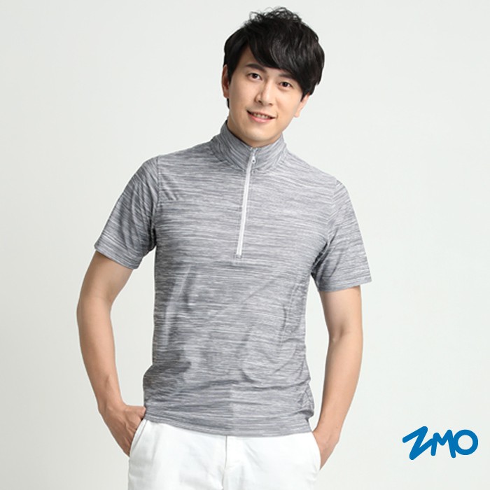 【ZMO】男木醣醇涼感立領短袖Polo衫 - 中灰色 涼感衣