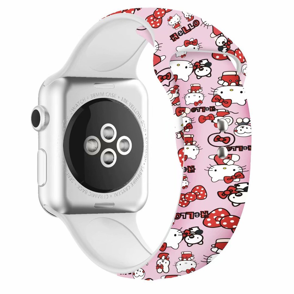 蘋果apple watch錶帶 適用於 iwatch 2/3/4/5/6/SE hello kitty 矽膠錶帶【愛德】