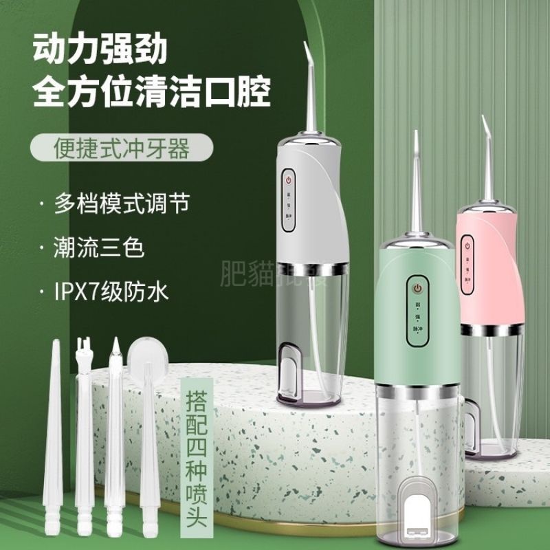 台灣現貨 便攜式家用電動沖牙器 四噴頭 電動沖牙機 電動沖牙器 洗牙機 牙套清洗 USB充電沖牙器