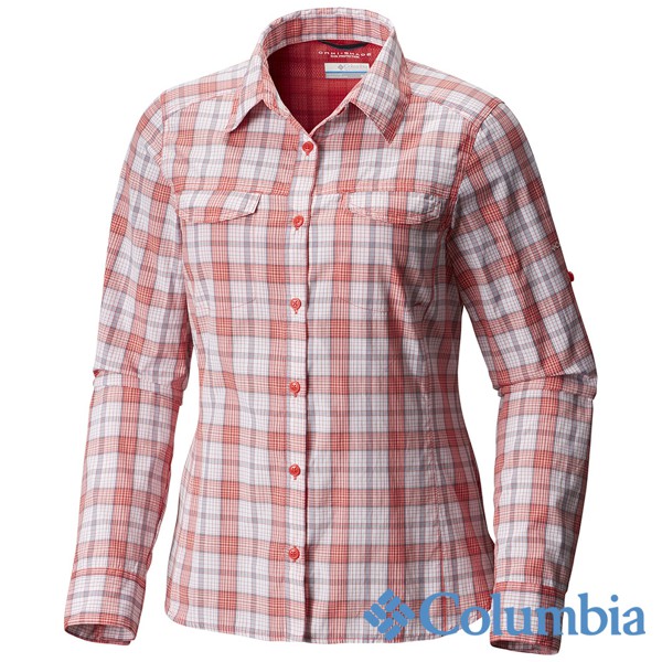 Columbia 哥倫比亞女款-防曬40快排長袖襯衫 紅格紋UAK14980RD