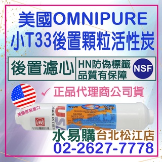 水易購淨水【臺北松江店】美國原裝 進口 OMNIPURE 小T33 後置 顆粒 活性炭 濾心 小T NSF認證