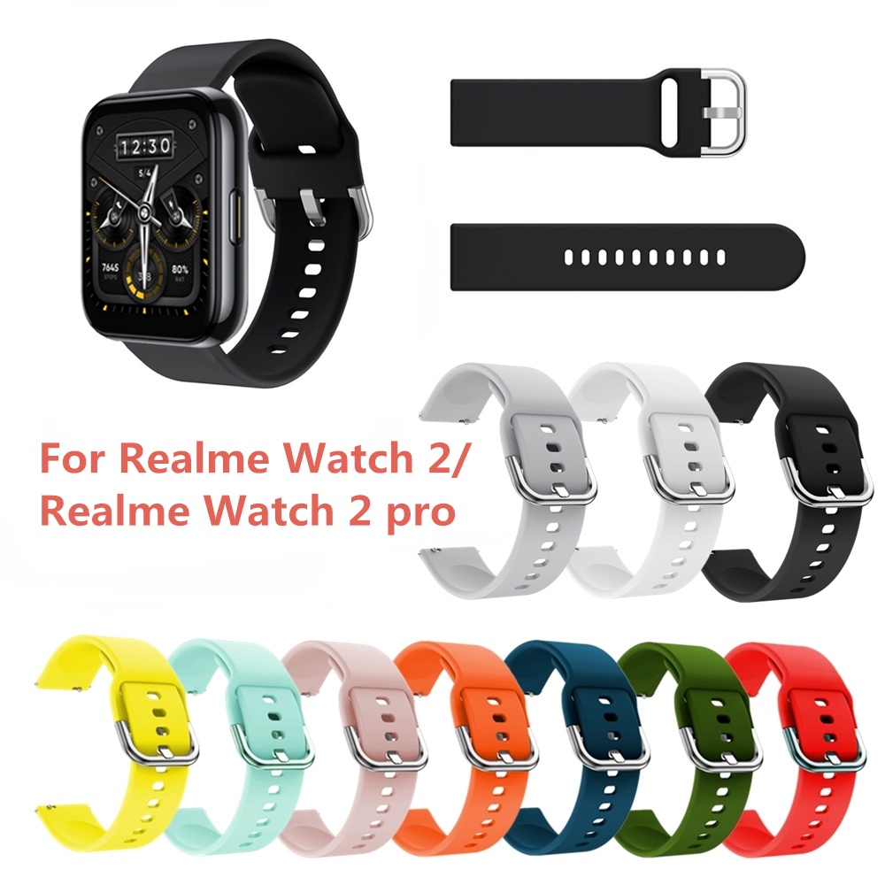 適用於 Realme Watch 2/ 2 Pro素色硅膠錶帶 運動替換腕帶 防水 透氣錶帶 22mm通用快拆表帶