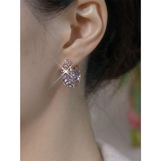 【6折】 水晶耳環 耳飾 耳環 新款925銀紫色滿鑽圈圈耳扣小眾設計高級感耳環超閃耳環女