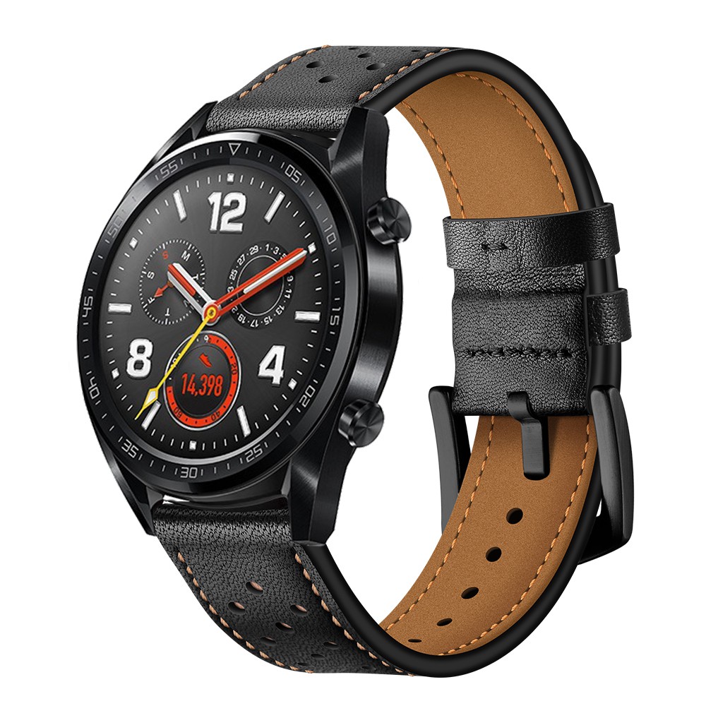 22mm 華為GT真皮錶帶 HuaWei智能腕錶腕帶 鏤空真皮錶帶 透氣 商務