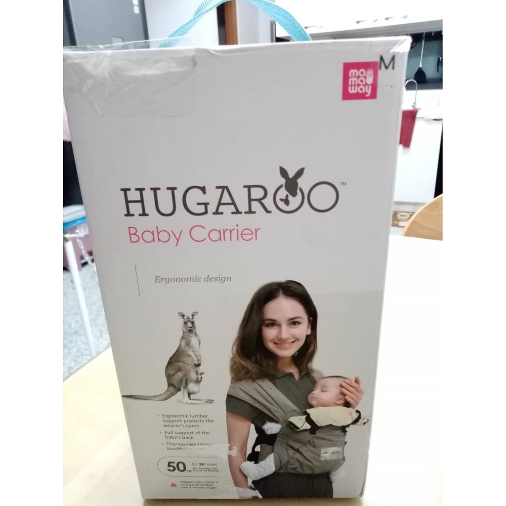 mamaway/媽媽餵/HUGAROO Baby Carrier/環抱式嬰兒背帶 背巾 尺寸size:M 花紗藍/牛仔藍