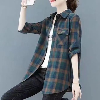 襯衫 媽媽時尚韓版格子襯衣大碼顯瘦中年女裝洋氣百搭薄款女士襯衫 外套