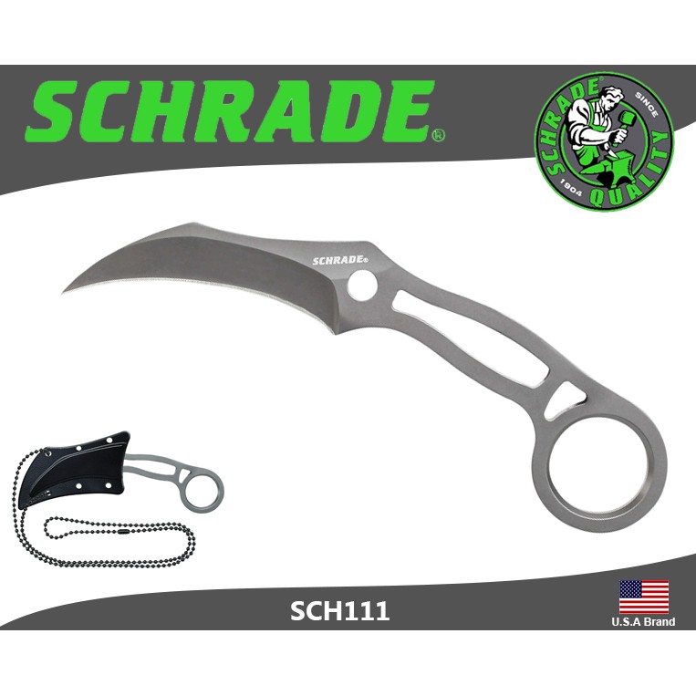 美國Schrade爪刀頸刀科倫比9Cr18MoV高碳鋼骨架握柄附刀鞘項鍊傘繩【SCH111】