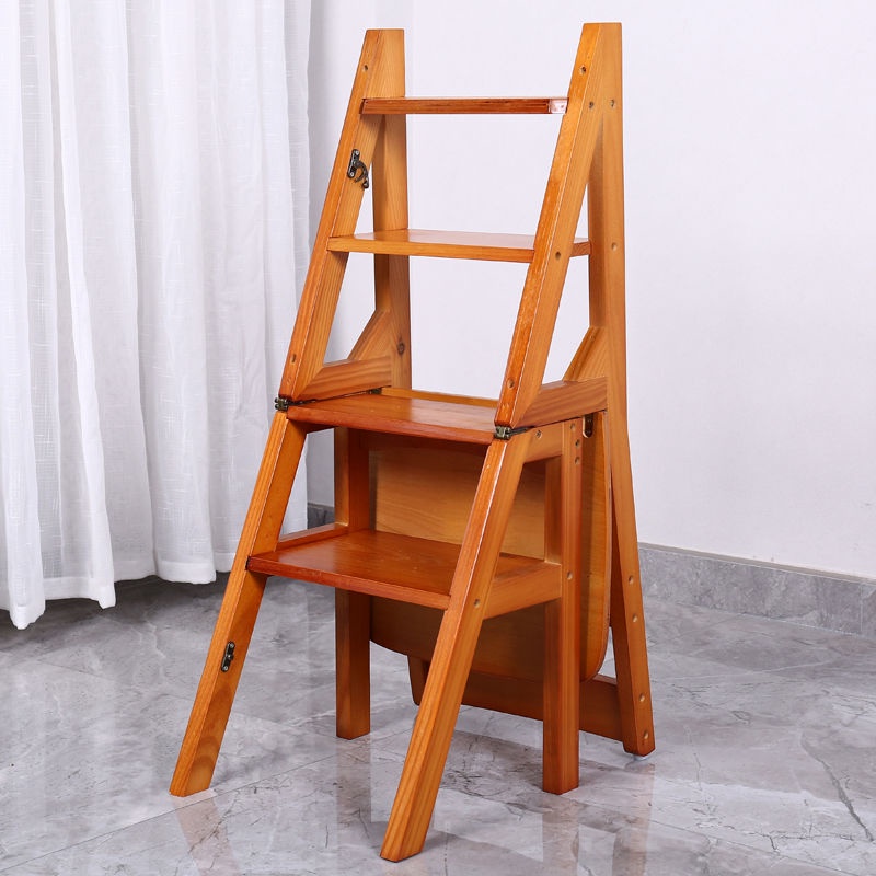【限時折扣】  實木 家用多功能 折疊梯椅 室內移動 登高梯子 兩用四步梯凳 爬梯子