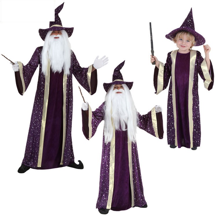 萬圣節兒童節舞臺表演成人兒童魔法師魔術師巫師角色扮演親子服裝