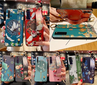 華為 Mate 10 20 Pro 外殼浮雕花卉手機殼腕帶手機支架外殼軟 TPU 矽膠套