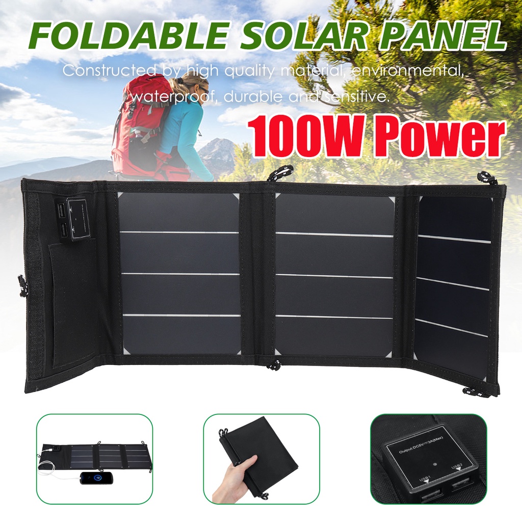 6v 折疊太陽能電池板太陽能電池便攜式太陽能防水可折疊 2 USB 端口充電器移動電源適用於手機 100W